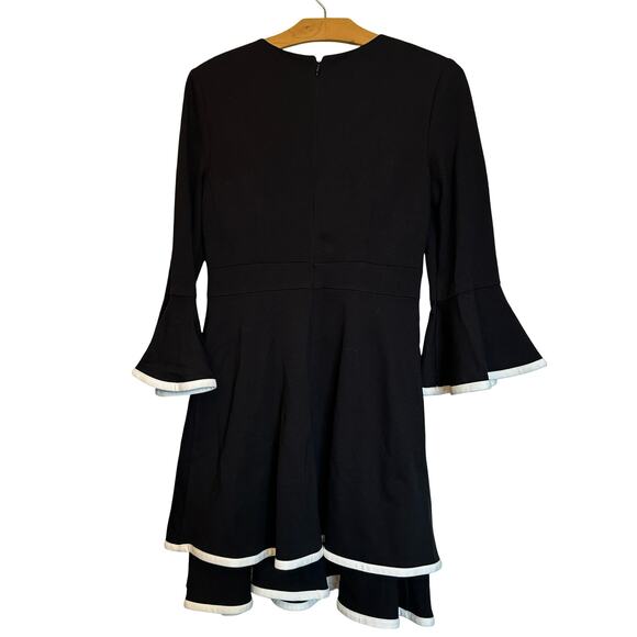 Eliza J Long Bell Sleeve Fit Flare Mini Dress Black White Cocktail Tiered Skirt - Picture 3 of 11